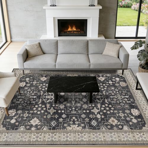 5x7 Washable Area Rugs for Living Room (Charcoal Blush Ivory) by Unknown