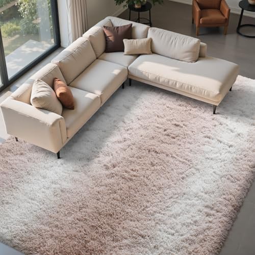 FinRèc Home 8x10 Non-Slip Fluffy Area Rugs for Living Room (Striped Beige) by FinRe%CC%80cHome
