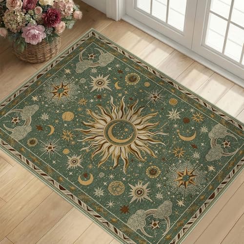 Vacuum-Friendly, 2x3 Washable Area Rug, Green Brown by meejou