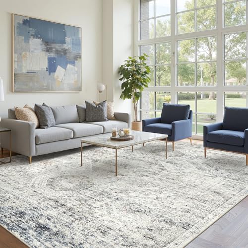Soalmost 12x15 Area Rugs for Living Room Washable Rug Non-Slip Blue/Ivory - Image 3