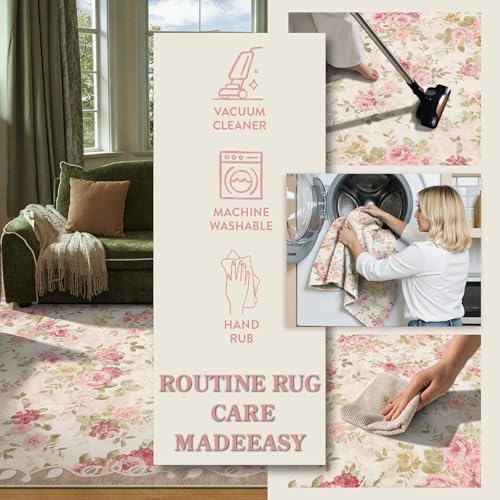 Lahome Floral Washable Rugs 5x7,Pink Vintage Rugs for Bedroom Girls - Image 5