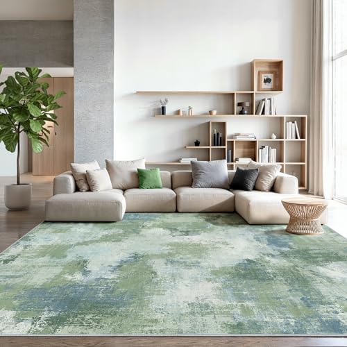 Amada Washable 9'x12' Abstract Area Rug for Living Room Green by AMADAHOMEFURNISHING