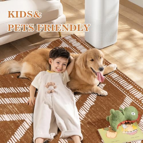 Boho Washable Area Rugs 9x12ft for Living Room, Large Soft Bedroom Rug Non Slip, Low Pile Brown Moroccan Floor Carpets for Dining Room Nursery Playroom Home Office - Image 2