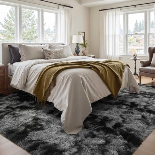 5x7 Ft Large Shag Rugs for Bedroom Living Room Decor for Men Boys, Tie Dyed Ultra Soft Fluffy Furry Area Rug for Indoor Floor, Aesthetic Carpet for Home Decor (Dark Grey) - Image 2