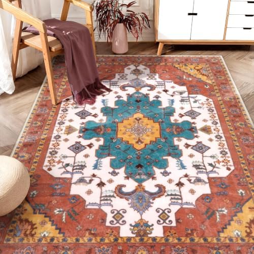 SERISSA 5x7 Washable Non Slip Boho Area Rug for Living Room，Orange by SERISSAHomeDecorCollection