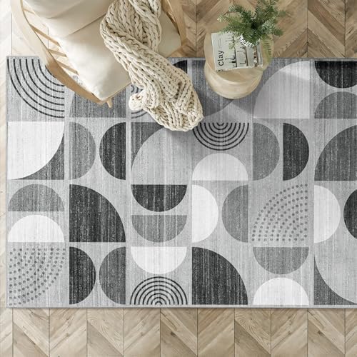 MUJOO 3x5 Rug Washable,Black and Grey Area Rugs Non Slip Modern Abstract - Image 3