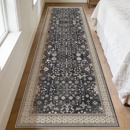 2'6 x 10' Runners Rug for Kitchen Washable (Charcoal Blush Ivory) by Unknown