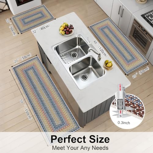 HEBE Faux Jute Kitchen Rugs Set of 3, Washable Kitchen Mats for Floor - Image 2
