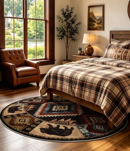 YIHOUSE Washable Western Cabin Round Rug, 4ft - Image 5