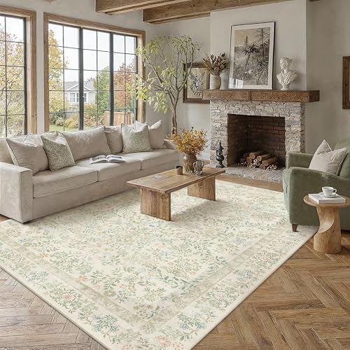 PureCozy 9x12 Light Green Floral Area Rug Vintage Farmhouse Style - Image 2