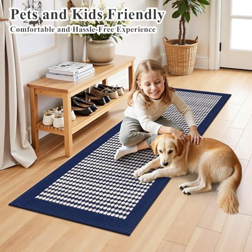 Ileading Hallway Runner Rug 2x6 ft,Washable Indoor Navy Carpet with Non Slip Rubber Backing,Low Pile Durable Kitchen Floor Mat for Laundry Entryway Door & High Traffic Areas - Image 2