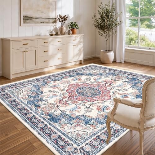5x7 Area Rugs for Living Room, Boho Washable Non Slip Carpets, Dark Blue by tubeamin
