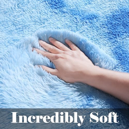 Area Rugs for Boys Bedroom Living Room, Fluffy 4x6 Tie-Dye Blue Bedside Rug - Image 2