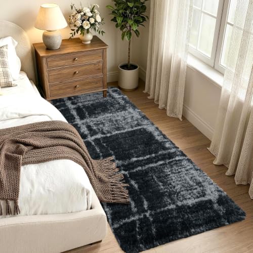 Noahas 2x10 Grey Fluffy Soft Runner Rug Non-Slip for Bedroom Dorm Hallway - Image 2