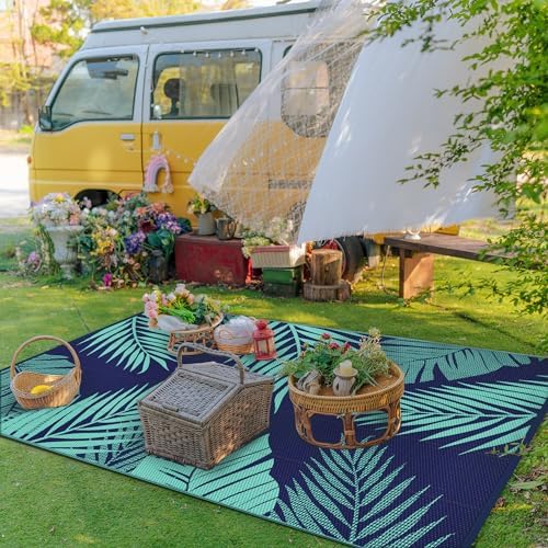 GENIMO Outdoor Rug, Waterproof Plastic Rugs for Patio, 8'x10' Blue Green - Image 3