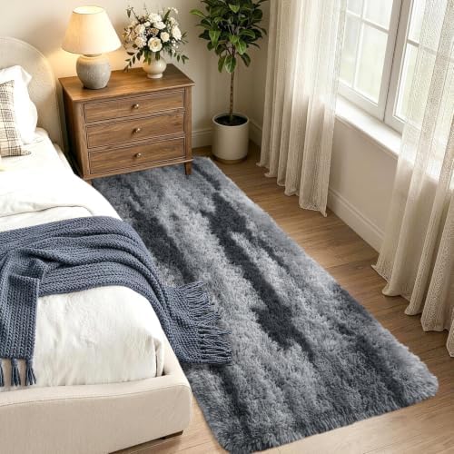 Noahas 2x8 Grey Fluffy Soft Runner Rug Non-Slip for Bedroom Dorm Hallway - Image 2
