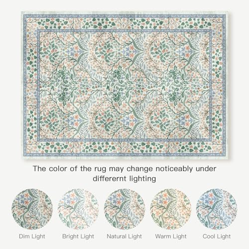 Lofus 8x10 Floral Living Room Rug, Washable Large Area Rugs White Green - Image 5