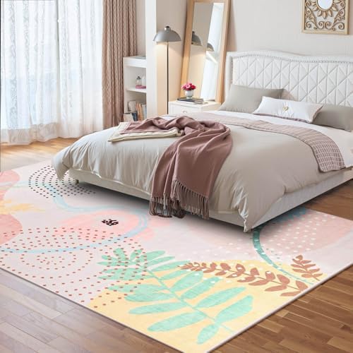 ST. BRIDGE Faux Wool Boho Floral Area Rug 5x8, Modern Pink Abstract Print Soft Carpet, TPR Non-Slip Backing, Machine Washable Low Pile Rug for Bedroom, Living Room, Kids Room, Playroom, Office - Image 3