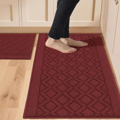 COSY HOMEER 48x20Inch/30X20Inch Kitchen Rug Mats,Red by COSYHOMEER