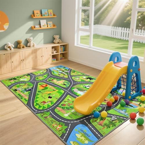 BENRON Zoo Kids Car Rug 5x7 for palyroom, Educational Animal Play Mat - Image 2
