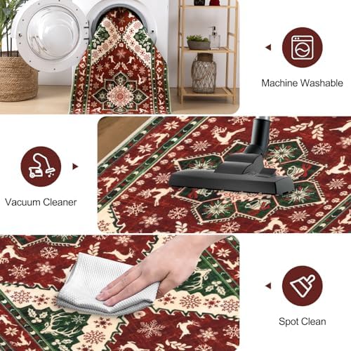 Yamaziot Christmas Washable Runner Rug, 2x8 Non-Slip Hallway Runner with Rubber Backing, Low Pile Faux Wool Carpet Runner Holiday Decor Xmas Rug for Bedroom, Kitchen, Laundry, Entrance - Image 6