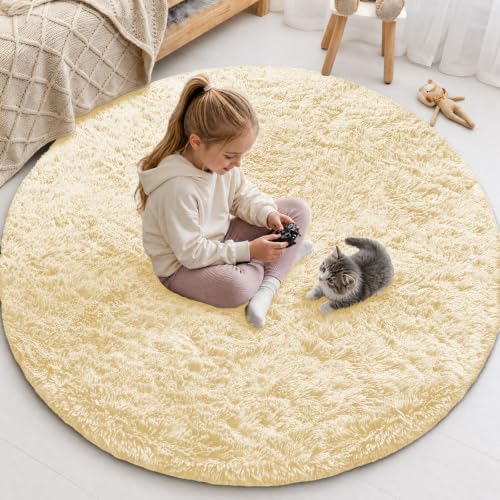 Smiry Round Area Rugs for Living Room Bedroom 5x5 ft, Fluffy Carpet by Smiry