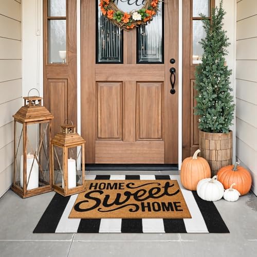 KIMODE Black and White Outdoor Rug Fall Front Door Mat Porch Rug Doormat - Image 3