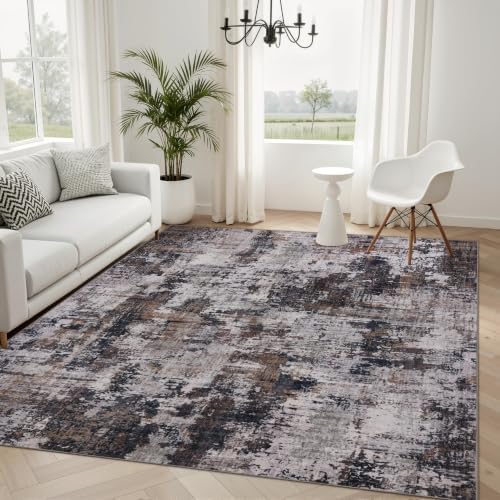 Sasttie 4x6 Washable Area Rug, Modern Abstract Carpet, Black & Brown by SASTTIE