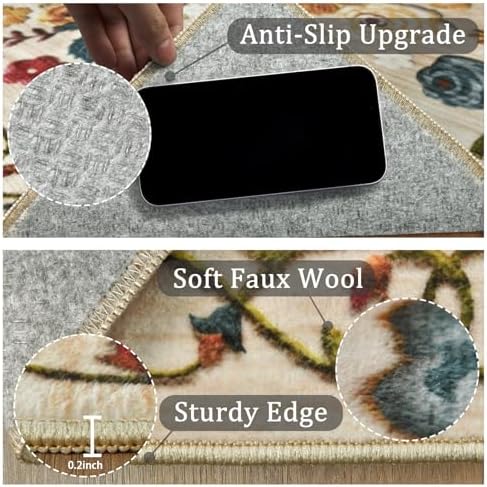 Washable 2x3 Small Area Rug, Beige Boho Floral Non-Slip Entryway Door Mat - Image 6