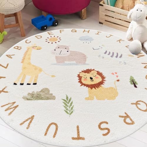 Poowe Round Kids Rug Lovely Zoo Area Rugs for Bedroom Classroom,Best Shower Gift(Round 47.2") - Image 4
