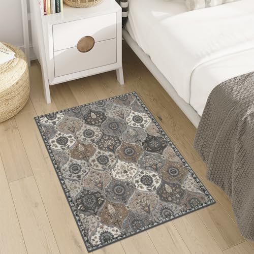 Lahome Moroccan Area Rug, 2x3 Entryway Rug Washable Grey Indoor Door Mat - Image 5