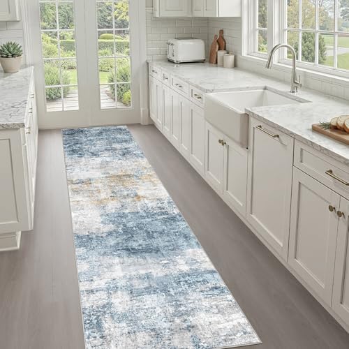 LOONGRUG Runner Rug 3x10 Machine Washable Non-Slip Neutral Rug Blue Gold by LOONGRUG
