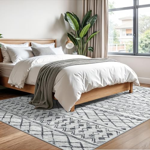 KUTA 6x9 Boho Living Room Rugs Moroccan Washable Area Rug Grey - Image 3