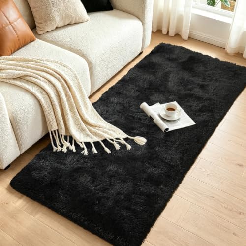 Noahas 2x8 Black Fluffy Soft Runner Rug Non-Slip for Bedroom Dorm Hallway - Image 3