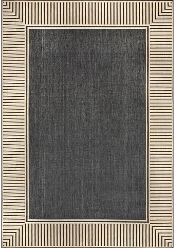 Nuloom Asha Dark Grey/Ivory, 8' Square, Casual, Striped Border, Soft and Cozy, High Traffic, Easy Clean, Durable Area Rug for Indoor/Outdoor Patio, Deck, Porch, Garden, Courtyard - Image 7