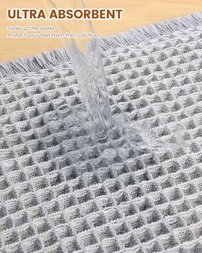 Smiry Waffle Bath Mat 60X24, Soft Absorbent Bathroom Rug, Lightgrey & Cream - Image 4