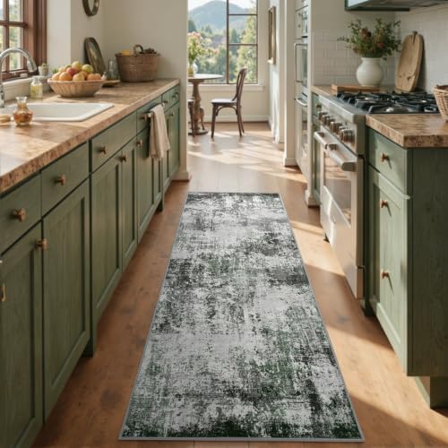 2x6 Ft Abstract Washable Runner Area Rugs for Hallway Green - Image 4