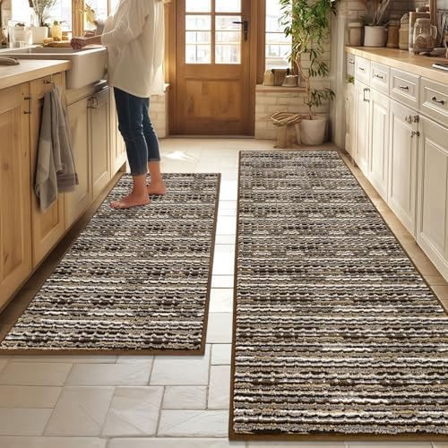 BSICPRO Kitchen Rugs Sets of 2, Non Slip Kitchen Mats for Floor, Brown by BSICPRO