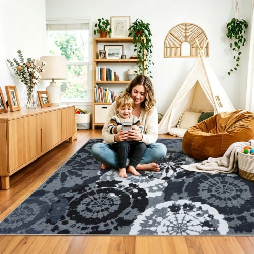 Boho 4x6 Area Rugs for Bedroom, Washable Non-Slip Low-Pile Print Rug - Image 2