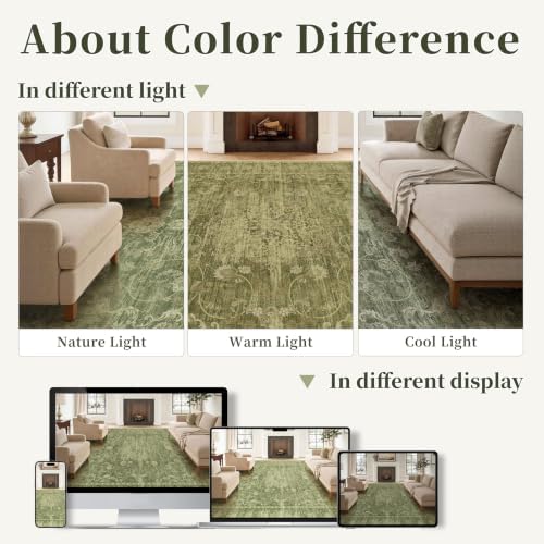 Sage Green 8x10 Living Room Rug, Non Slip Neutral Area Rug for Bedroom - Image 4