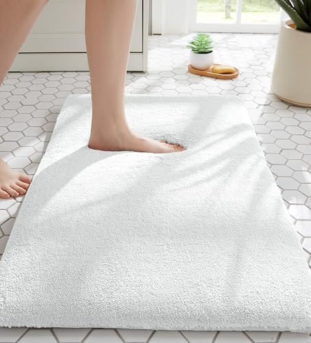 MINIDEAR Bathroom Rugs 24x17 Pure White - Thick Memory Foam Bath Mat, Ultra Soft & Plush Fluffy, Non-Slip, Quick Dry, Absorbent Washable Floor Mat for Tub, Toilet, Home Decor Accessories by MINIDEAR