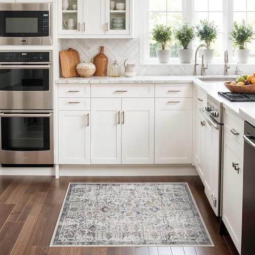 RUUGME Washable Area Rug 2x3 - Vintage Kitchen Rugs Stain Resistant Rugs for Living Room Bedroom Laundry Room Mat Distressed Rug Hallway Floor Carpet Runner for Bathroom 2'x3' Grey/Brown/Blue - Image 3