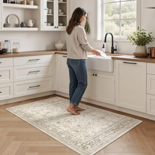 3x5 Washable Rug: Non Slip Soft Vintage Yellowish Brown Entry Rug - Image 2