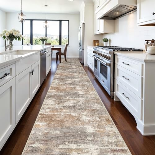 3x20 Runner Rug Washable Abstract: Non Slip Hallway Floor Mat Brown/Brick - Image 2