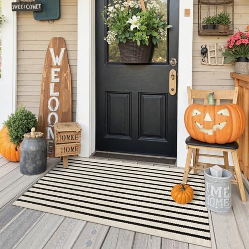 KIMODE Front Door Mat Outdoor Black and White Fall Porch Rug Entry Doormats by Collive