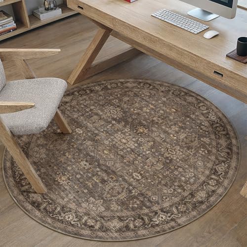 3x3 Dark Brown Vintage Round Rug - Image 2