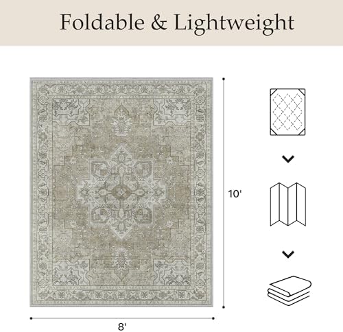 GENIMO Indoor Outdoor Rug, Washable for Patio and Deck, Cream Beige, 8x10 - Image 2
