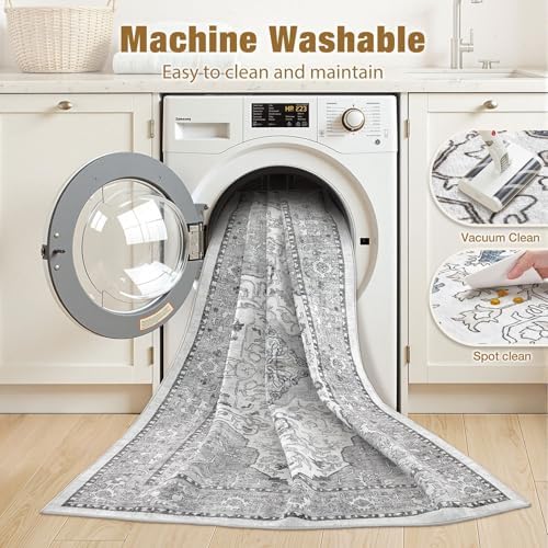cotiled Vintage Washable Area Rug 8x10 Non Slip Rugs for Living Room Grey - Image 3