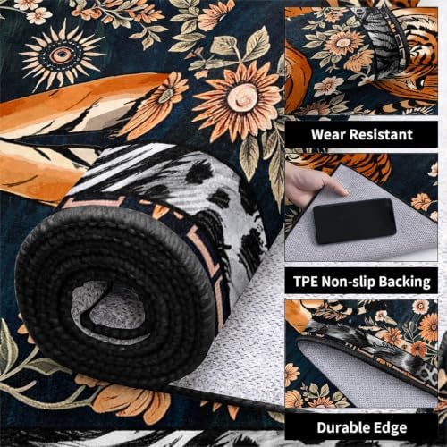Vintage Tiger Floral Area Rug 6x8 Jungle Non Slip Large Carpet - Image 6