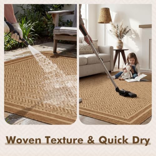 MontVoo-Outdoor Rug-Patio Rug 4x6 Polypropylene Indoor Outdoor Rugs Outdoor Carpet for Patio Deck Balcony Porch, Textured Weave, Durable for High Traffic, Fade-Resistant, Boho Farmhouse Neutral Brown - Image 5